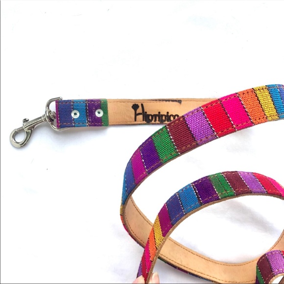 HIPTIPICO COLORFUL BAJA STRIPE DOG LEASH - LEATHER + KNIT - HANDMADE - NEW! - Picture 2 of 3